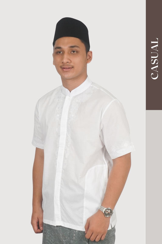 Baju Muslim Maestro Casual warna putih bordir-Pendek