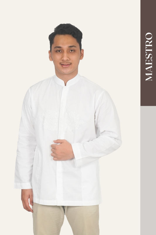 Baju Muslim Maestro Exclusive Warna Putih Bordir 1 - Panjang