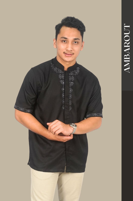 Baju Muslim Maestro Classic Warna Hitam Bordir 2 - Pendek