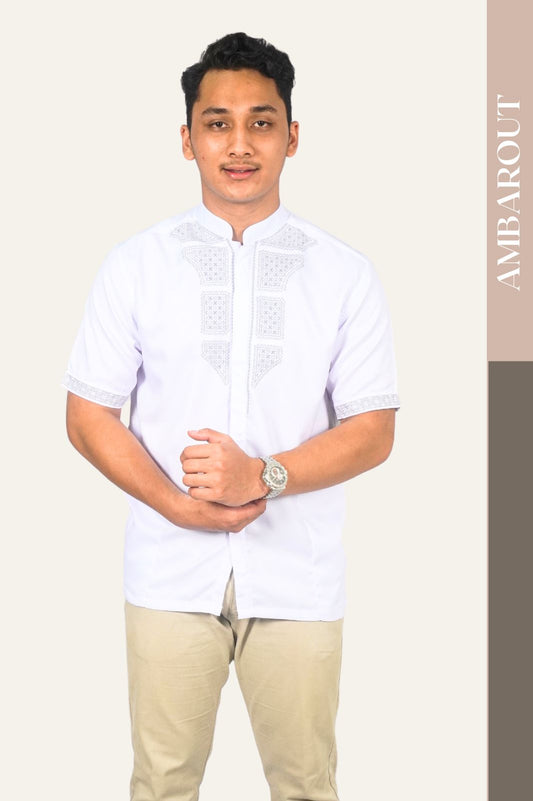 Baju Muslim Maestro Classic Warna Putih Bordir 4 - Pendek