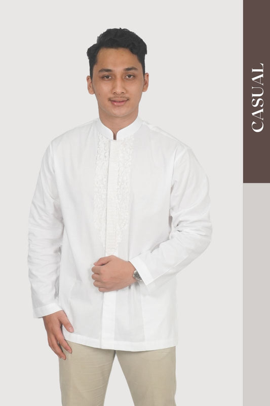 Baju Muslim Maestro Casual Warna Putih Bordir-Panjang