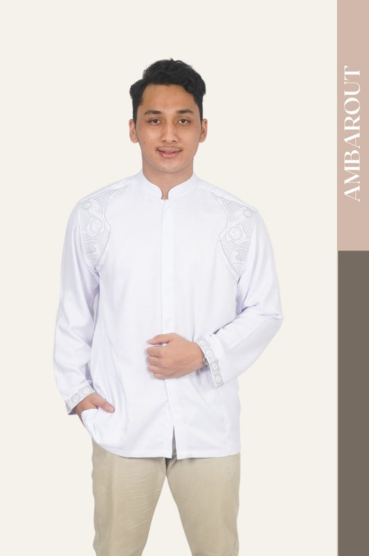 Baju Muslim Maestro Classic warna Putih Bordir 2 - Panjang