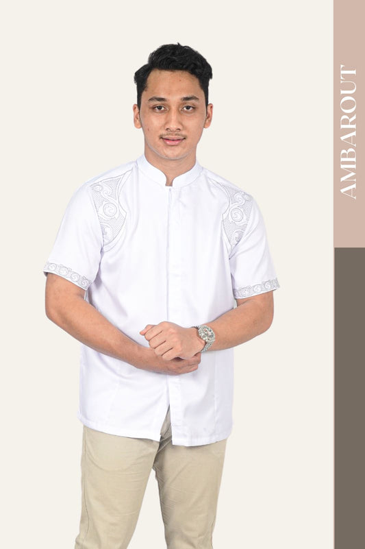 Baju Muslim Maestro Classic Warna Putih Bordir 3 - Pendek