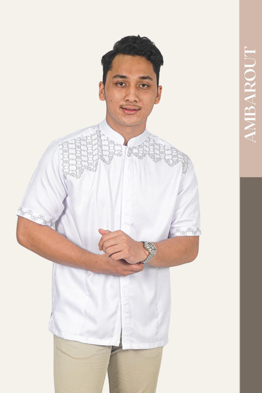 Baju Muslim Maestro Classic Warna Putih Bordir 1 - Pendek