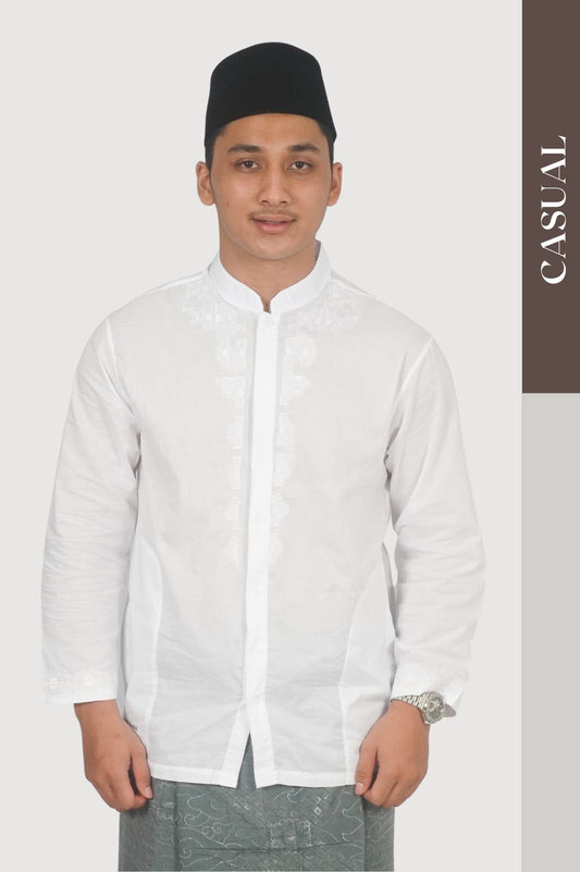 Baju Muslim Maestro Casual Warna Putih Bordir 2- Panjang