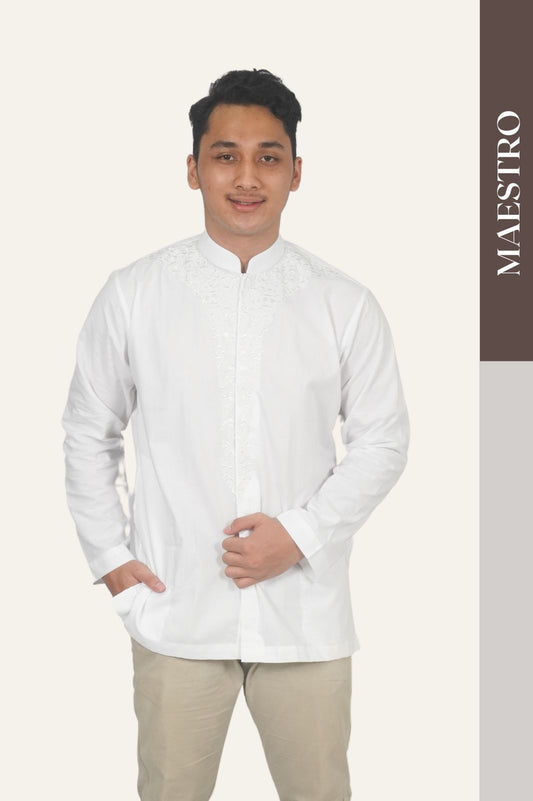 Baju Muslim Maestro Exclusive Warna Putih Bordir 2 - Panjang