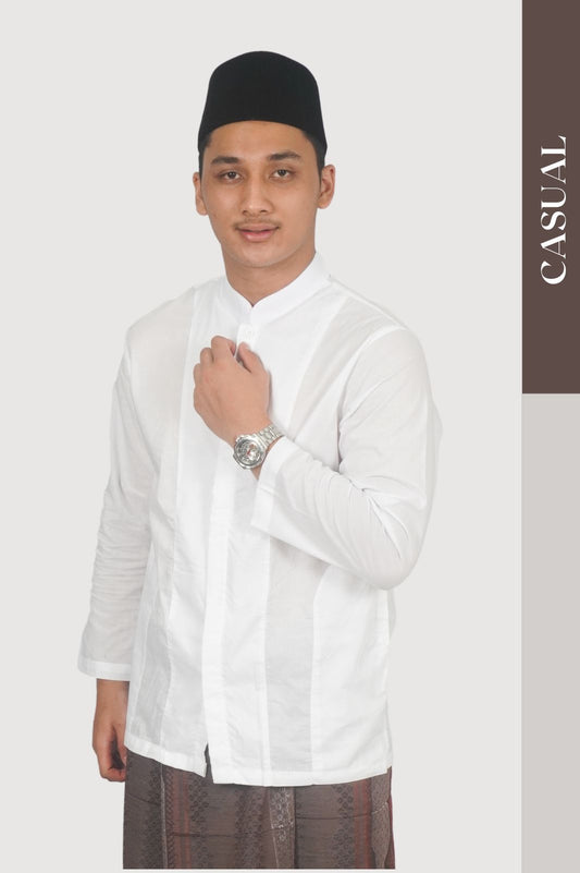 Baju Muslim Maestro Casual Warna Putih Polos-Panjang